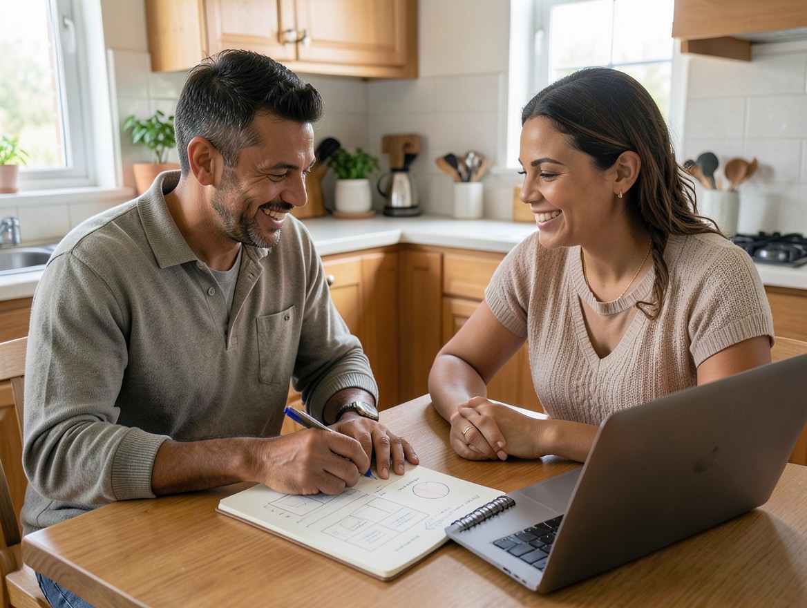 Pareja revisando un presupuesto del hogar